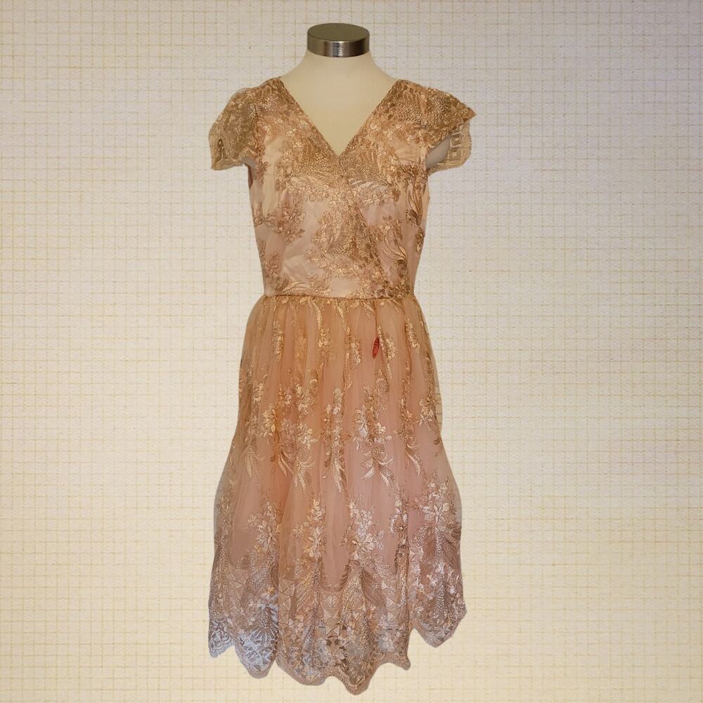Chi Chi London Pink Floral Formal Dress UK 14 Sheer Sleeve NWT